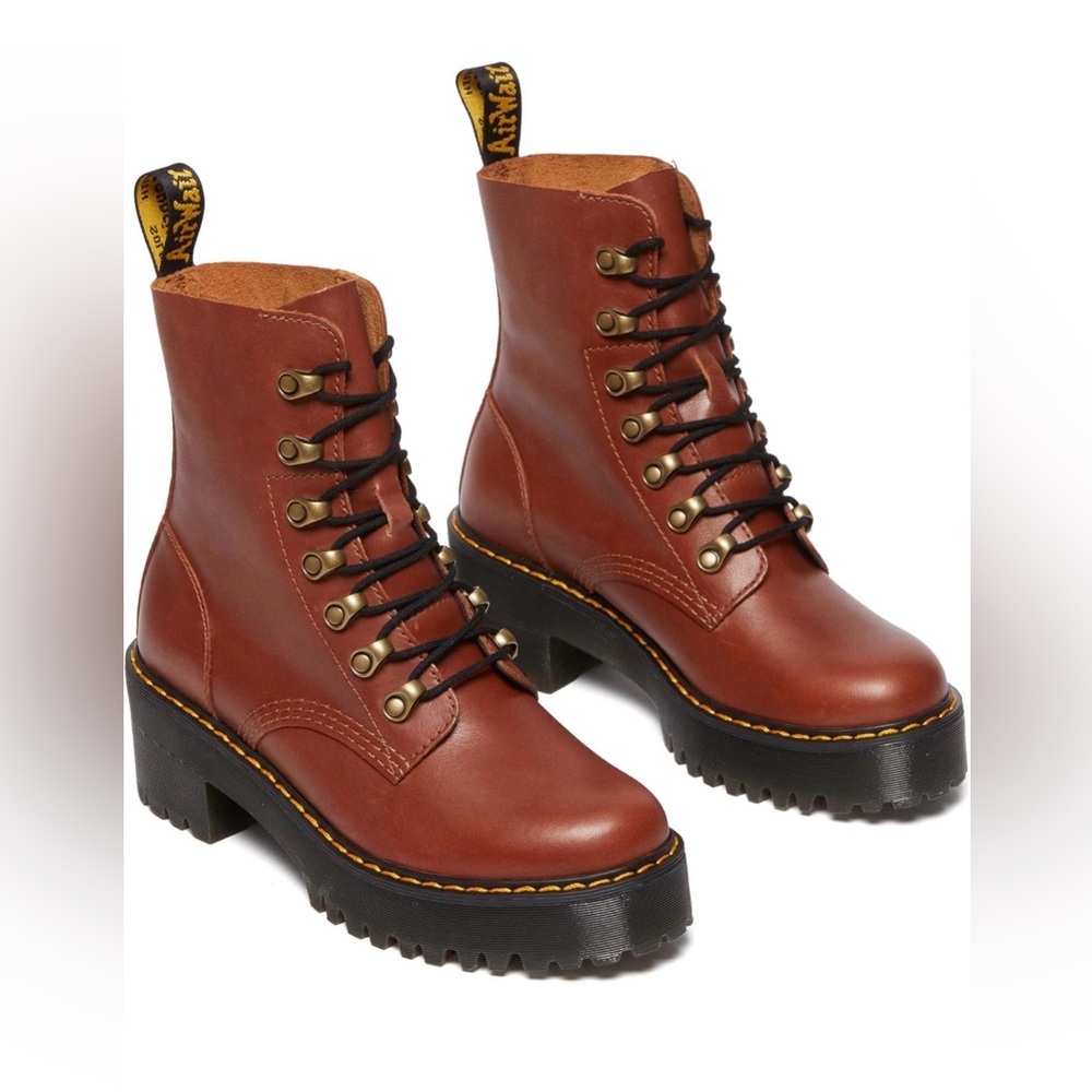 Dr. Martens Women's Leona Brown Leather Lace-Up Boots